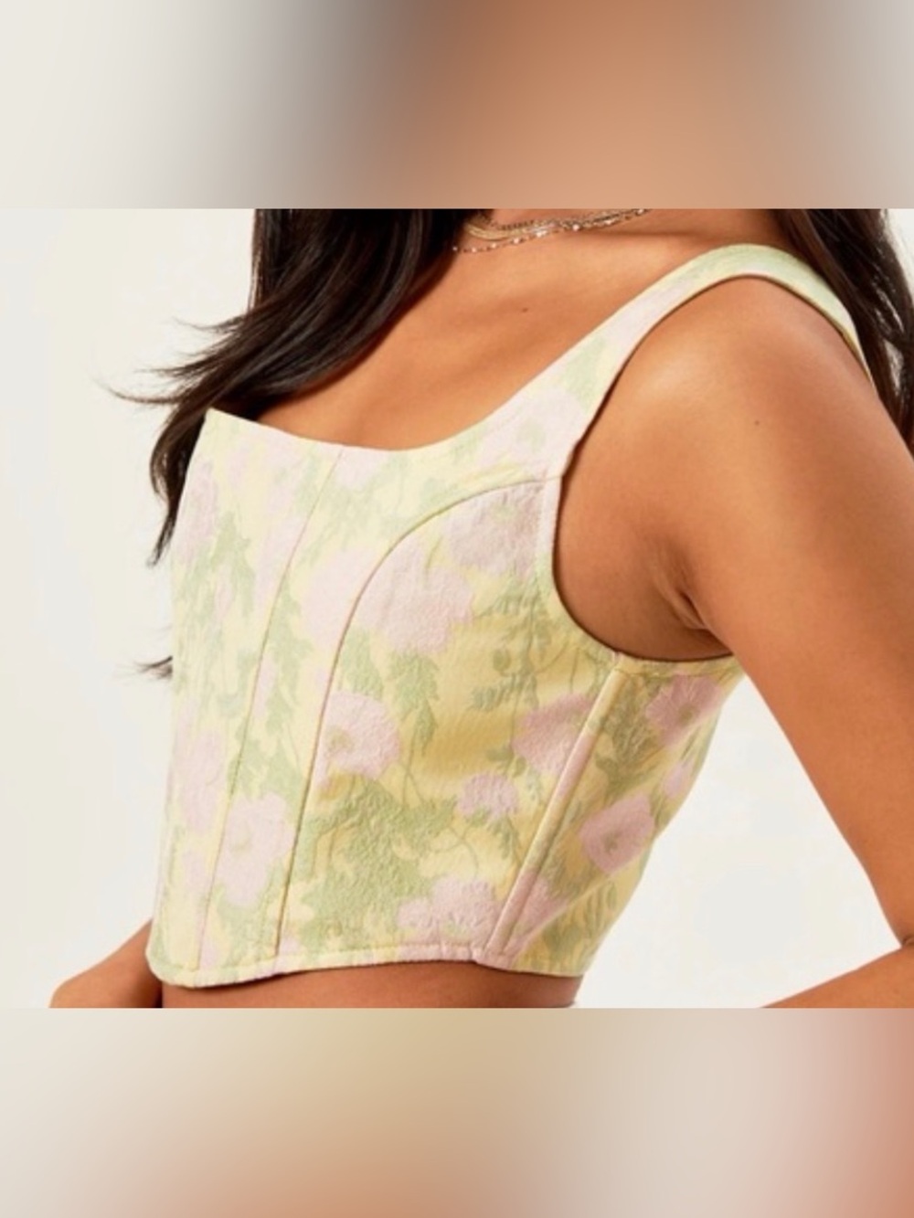 Altar'd State Pastel Floral Corset Crop Top - Yellow & Lilac